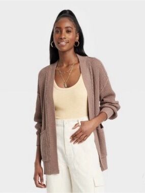 Universal Thread Mauve Brown Open-Front Chunky Knit Cardigan